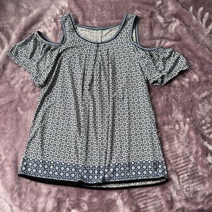 Baby doll blue pattern off shoulder blouse